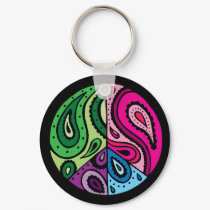 Black Paisley Peace Keychain