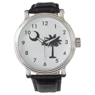 Black Palmetto Tree Vintage Leather Strap Watch