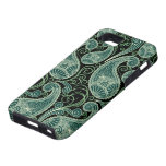 Black & Pastel Green Retro Orante Paisley Pattern iPhone 5 Cases