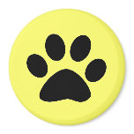 Black Paw Print on Yellow Fridge Magnets