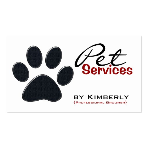 Black Paw Print Pet Grooming Business Cards