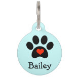 Black Pawprint with Red Heart Custom Pet Name Tag