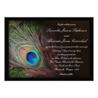 Black Peacock Feather w/Moss Wedding Invitations