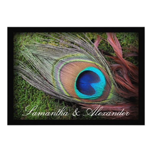 Black Peacock Feather w/Moss Wedding Invitations
