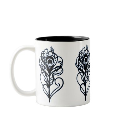 Black Peacock Feathers Mug by JuJuGarden