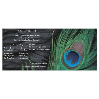 Black Peacock Velvet Background Wedding Program Custom Rack Cards