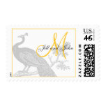 Black Peacock Yellow Monogram Wedding Postage