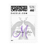 Black Peacocks Purple Monogram Wedding Postage