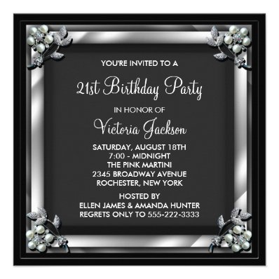 Black Pearl Womans 21st Birthday Party Invite