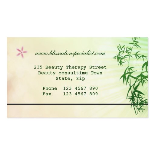 Black pebbles, lotus, bamboo Spa Business Card (back side)