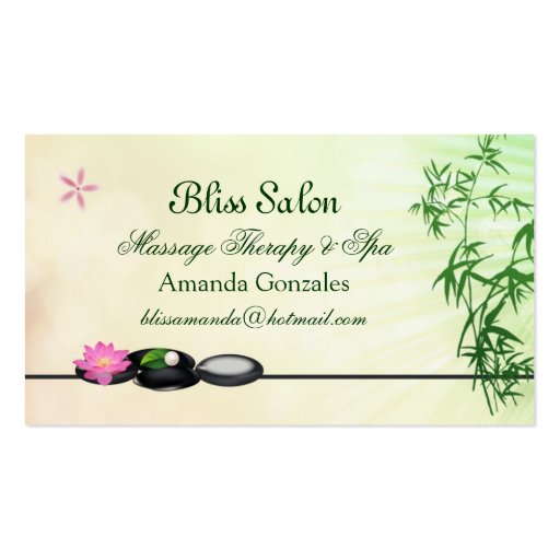 Black pebbles, lotus, bamboo Spa Business Card (front side)