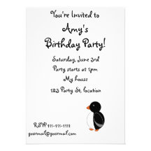 Black penguin personalized invitations