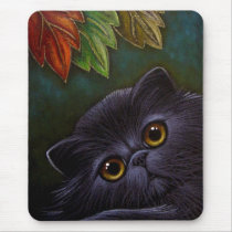 BLACK PERSIAN CAT - AUTUMN Mousepad