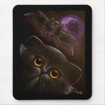 BLACK PERSIAN CAT & BAT - HALLOWEEN Mousepad