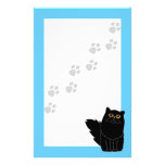 Black Persian Cat Orange Eyes Pawprint Stationery