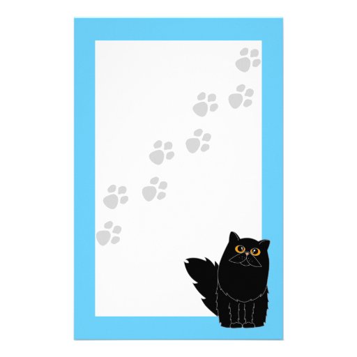 Black Persian Cat Orange Eyes Pawprint Stationery