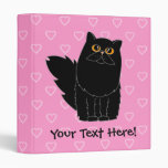 Black Persian Cat Pink Heart Binder