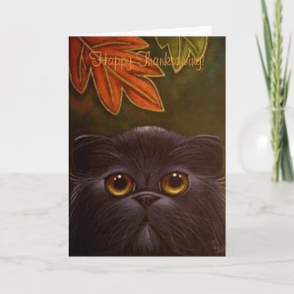 BLACK PERSIAN CAT - THANKSGIVING Card card