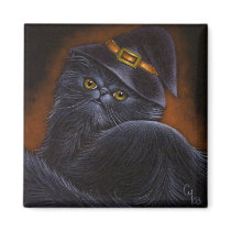 Black Persian Cat with Witch Hat - Magnet by BY_CYRA Black Persian Cat with Witch Hat - Magnet