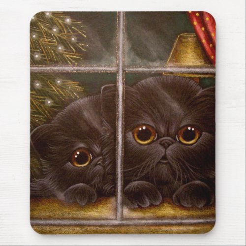BLACK PERSIAN KITTEN CATS - 1ST CHRISTMAS mousepad