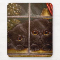 BLACK PERSIAN KITTEN CATS - 1ST CHRISTMAS mousepads
