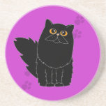 Black Persian / Longhaired Cat Pawprint Beverage Coasters