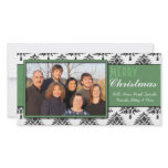 Black Pines Damask Green Trim Merry Christmas photo cards