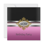 Black Pink 40th Birthday Party Invitation black Pi