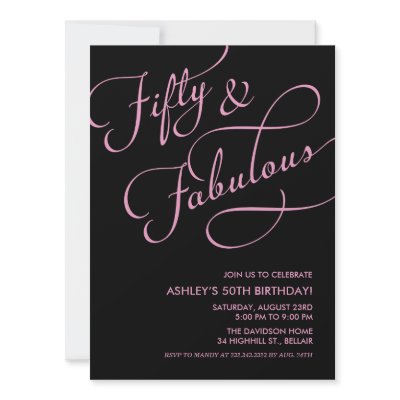Black & Pink 50 and Fabulous Birthday Invitations by UniqueInvites