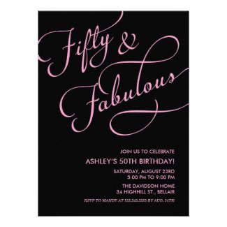 Black & Pink 50 and Fabulous Birthday Invitations