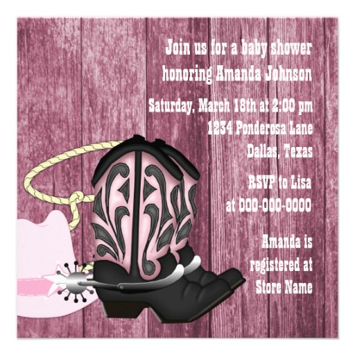 Black Pink Barn Wood Cowgirl Baby Shower Custom Invitation