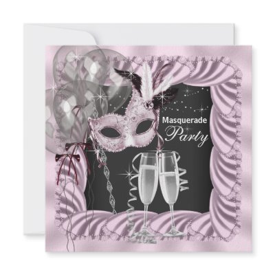 Black Pink Champagne Masquerade Party Custom Invites by Pure_Elegance