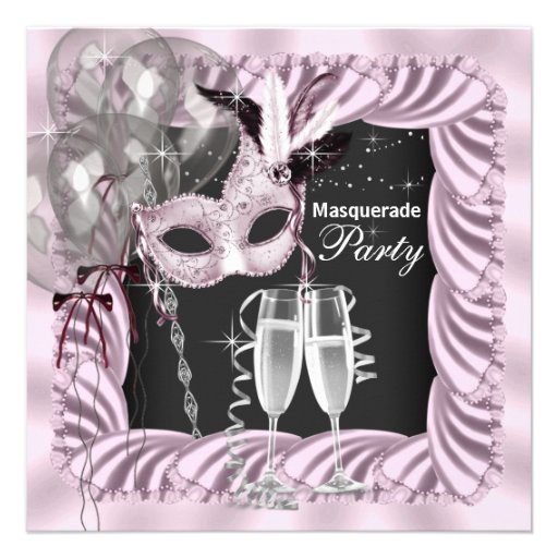 Black Pink Champagne Masquerade Party Custom Invites