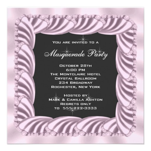 Black Pink Champagne Masquerade Party Custom Invites