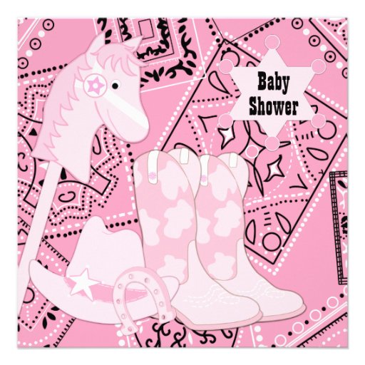 Black Pink Cowgirl Baby Girl Shower Invitations