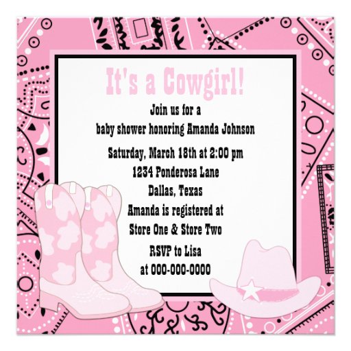 Black Pink Cowgirl Baby Girl Shower Invitations