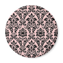 Black & Pink Damask Fridge Magnet