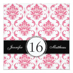 Black Pink Damask Sweet Sixteen Invitations