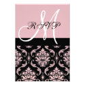 Black Pink Damask Wedding RSVP with Initial Announcements