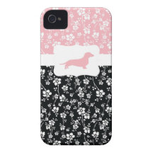 Black&Pink Floral w/Dachshund iPhone 4 Case