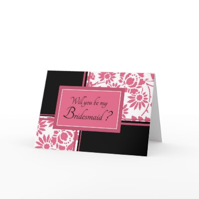 Black & Pink Flower Bridesmaid Invitation Card