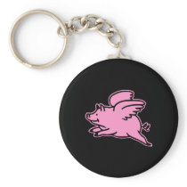 Black Pink Flying Pig Keychains