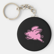 Black Pink Flying Pig Keychains