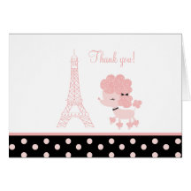 Black/Pink French Poodle Note Cards Thank you