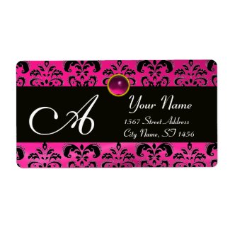 BLACK PINK FUCHSIA DAMASK ,AMETHYST MONOGRAM label