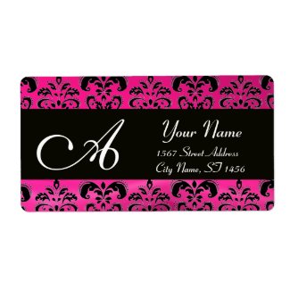 BLACK PINK FUCHSIA DAMASK ,AMETHYST MONOGRAM label