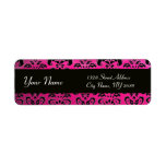 BLACK PINK FUCHSIA  DAMASK CUSTOM RETURN ADDRESS LABEL