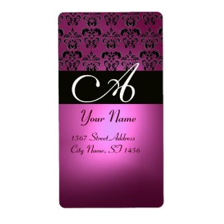 BLACK PINK FUCHSIA PURPLE AMETHYST DAMASK MONOGRAM label