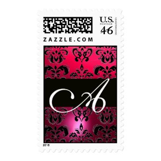 BLACK PINK FUCHSIA RUBY DAMASK MONOGRAM, stamp