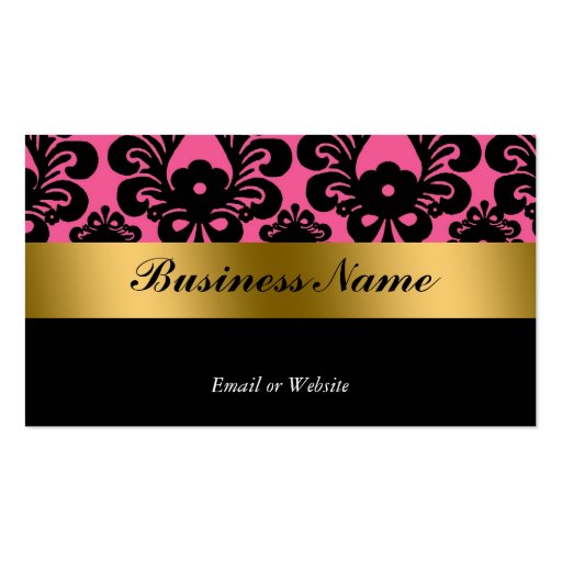 Black Pink Gold Damask Business Card (back side)